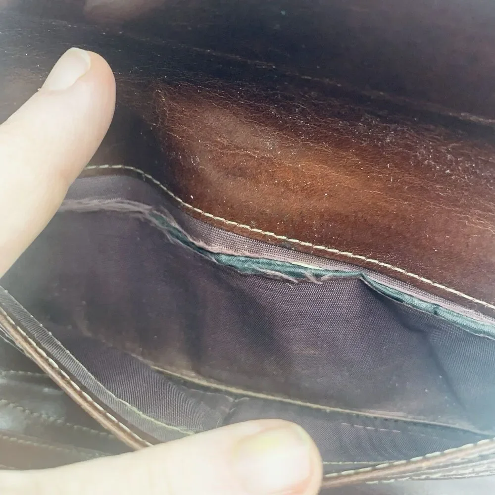 BOSCA Brown Hand Stained Hide Tri Fold ID Card Wallet Multi Card Coin Pocket